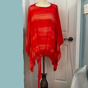 PONCHO, CHIFFON, CORAL, SIZE PLUS, WITH BELT, MADE IN CANADA!, PULL OVER, MR MAX